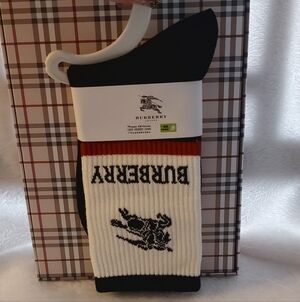 Burberry Crew Unisex Black, White, and Red Casual Socks Women size 7-9